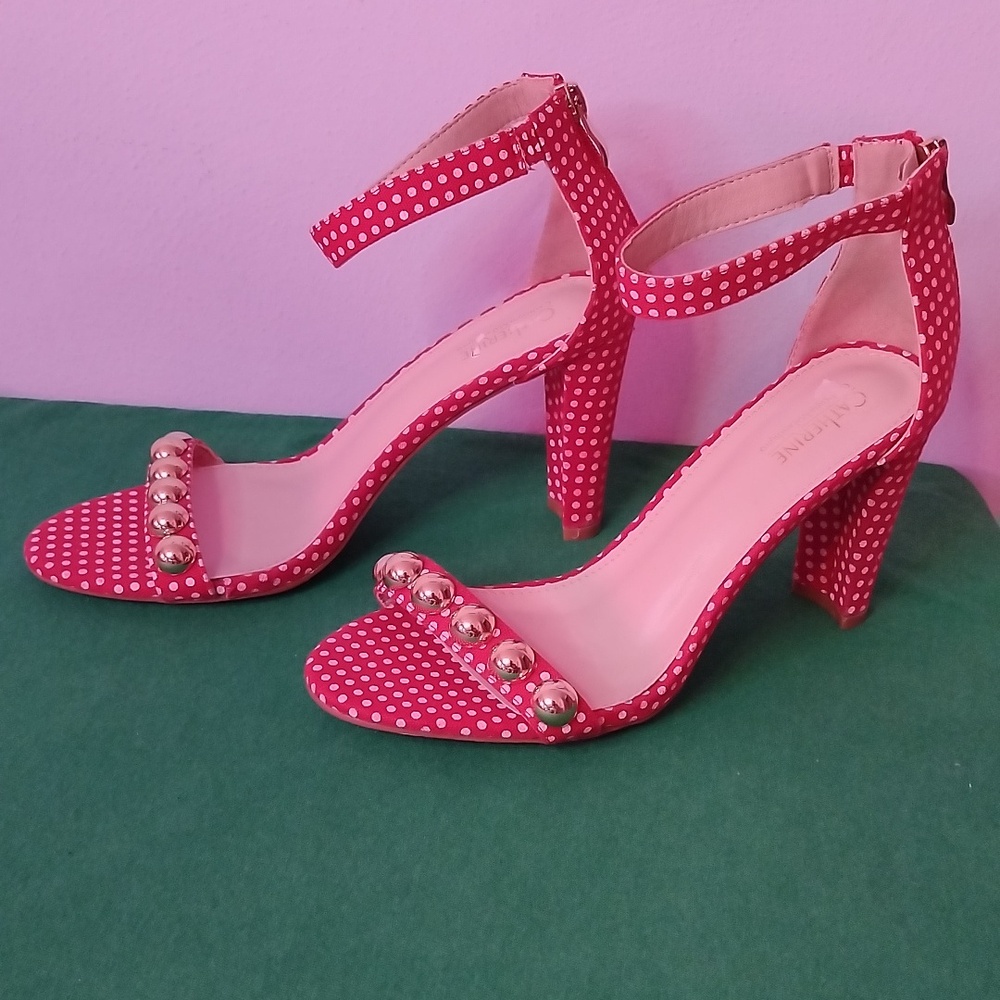 Womens Red / White Polka Dot Heels